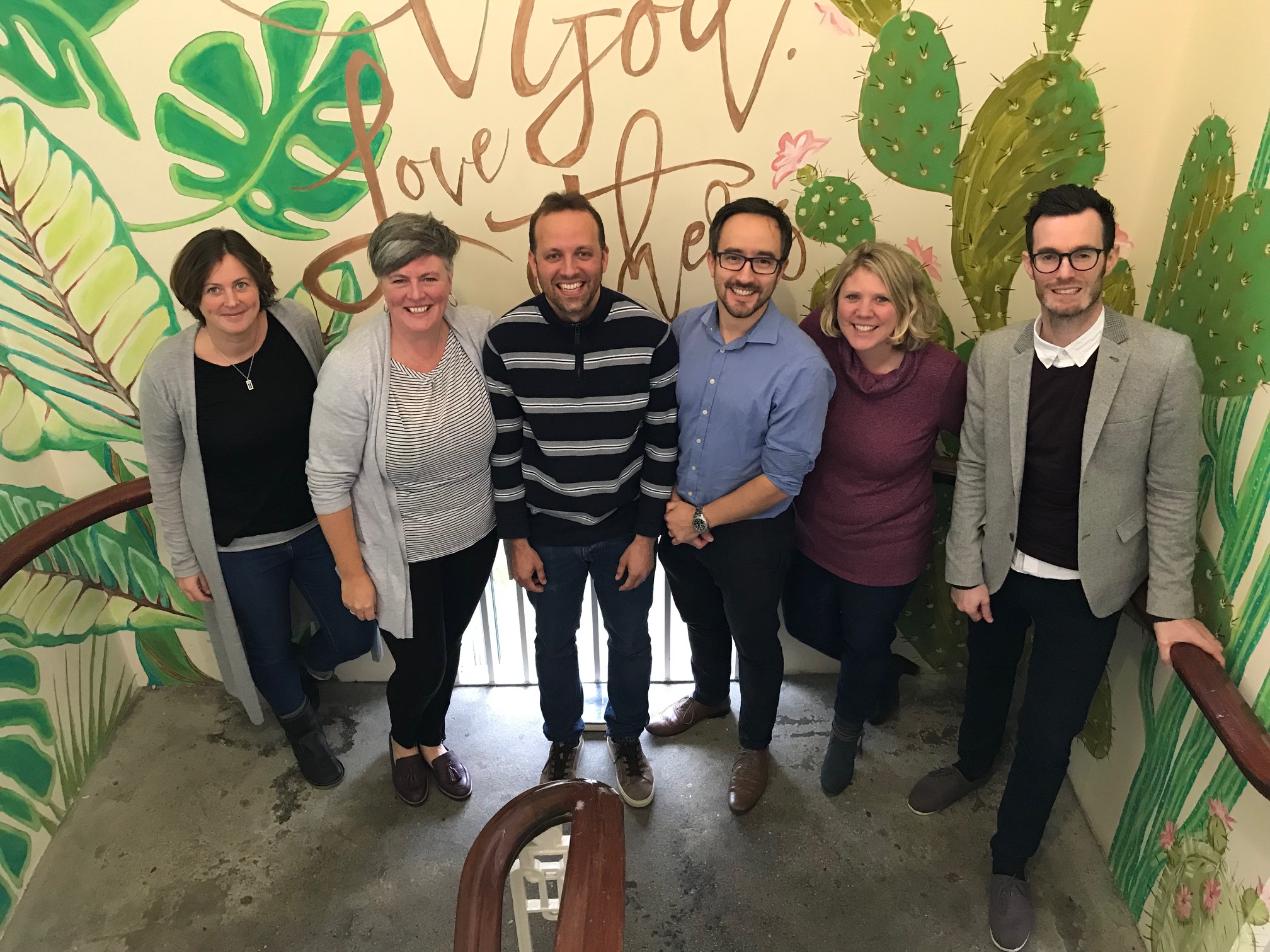 Left to right: Andrea Wharton, Joan Vaughan, Carlos Neto, Chris Wilson, Karen Shaw and Bruce Gardiner-Crehan